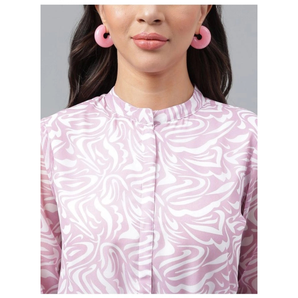 Amfyn Women's Casual 3-4th Sleeve Printed Georgette Dress (Purple)