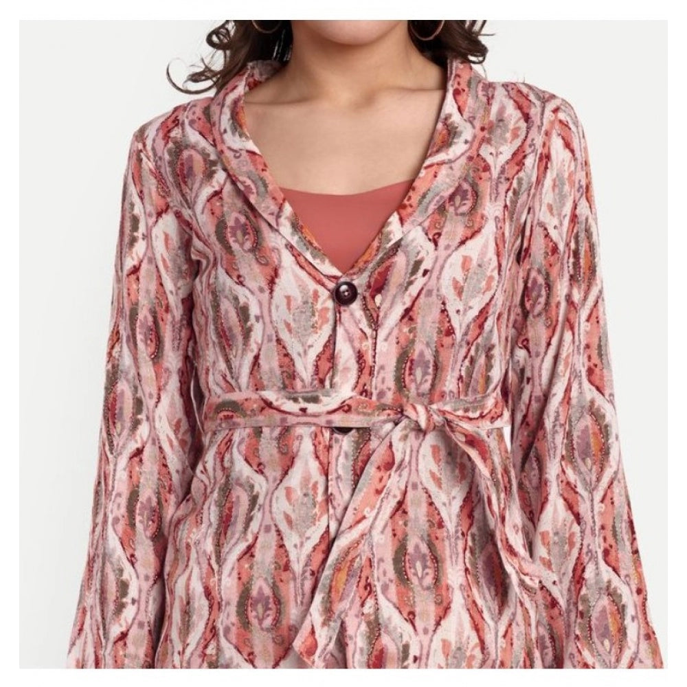 Amfyn Women's Casual Full Sleeve Floral Printed Muslin Top (Orange)