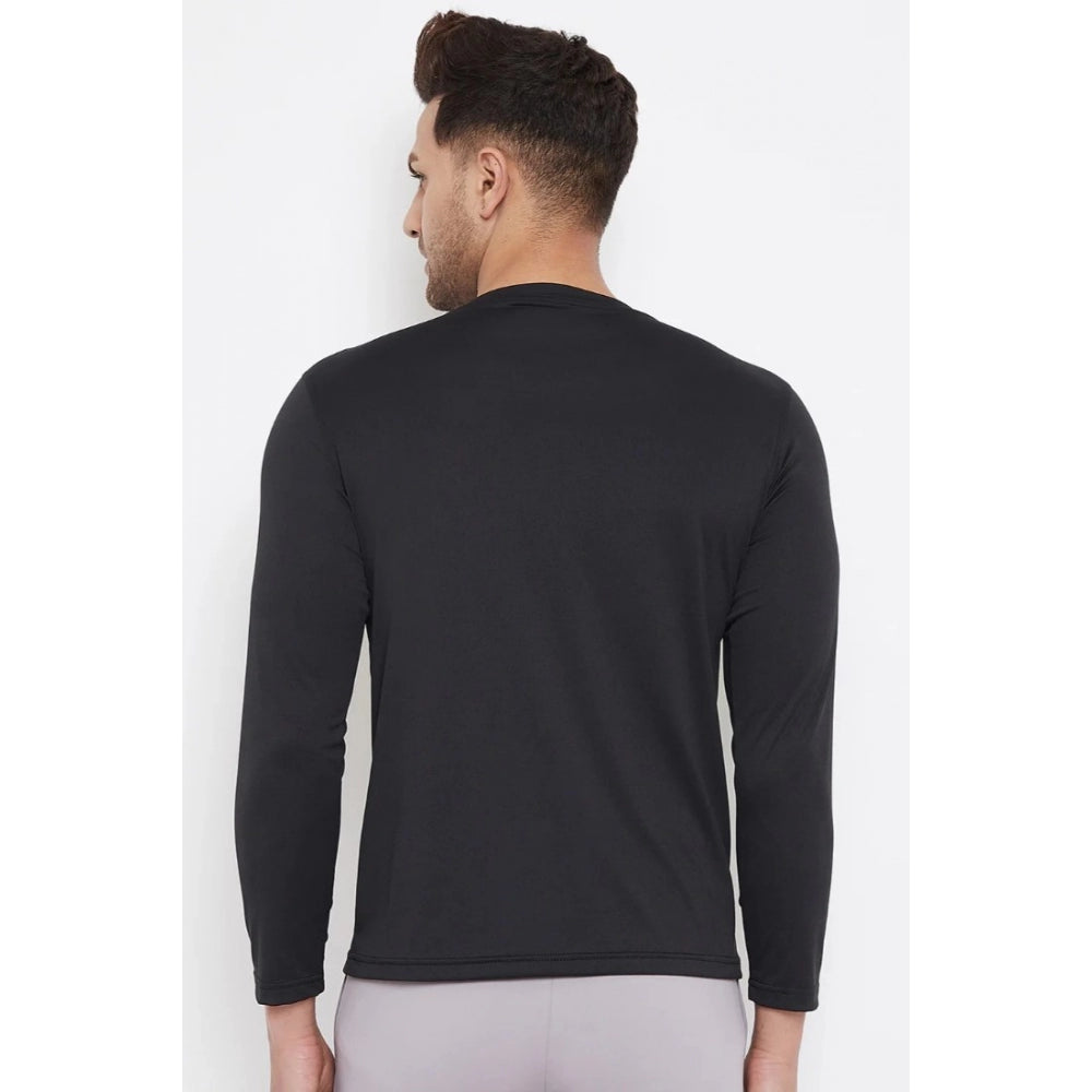Amfyn Men's Striped Polyester Full Sleeve T.Shirt (Black)