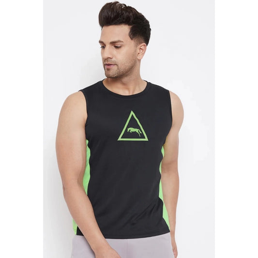 Amfyn Men's Solid Polyester Sleeveless T.Shirt (Black)