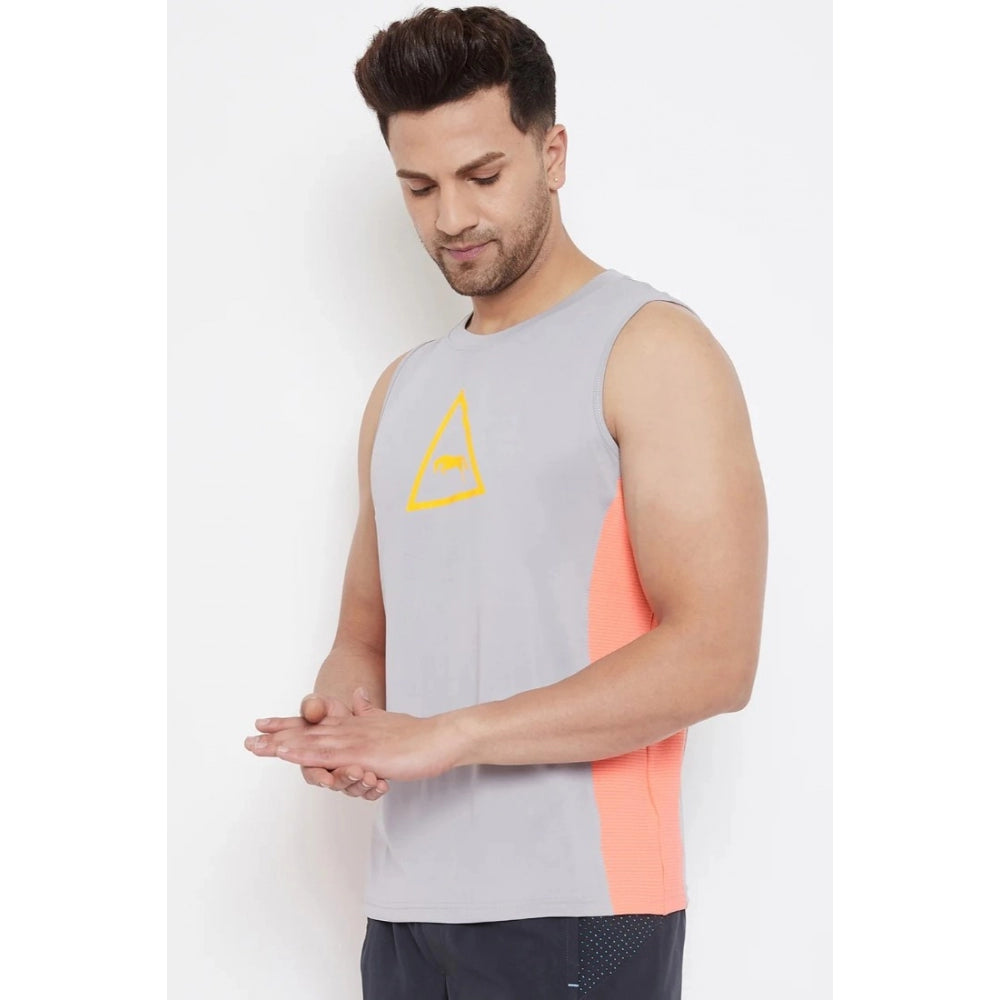 Amfyn Men's Solid Polyester Sleeveless T.Shirt (Grey)