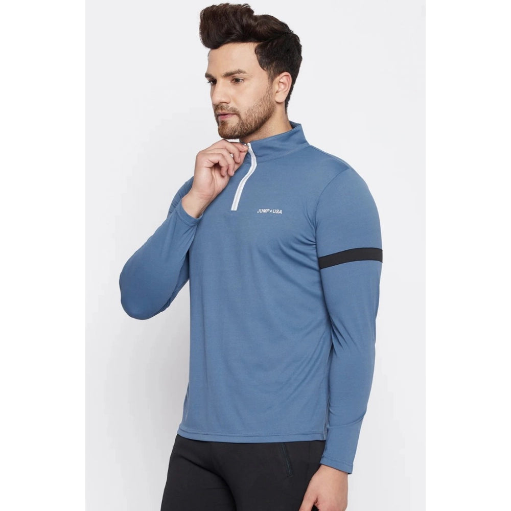 Amfyn Men's Solid Polyester Full Sleeve T.Shirt (Blue)
