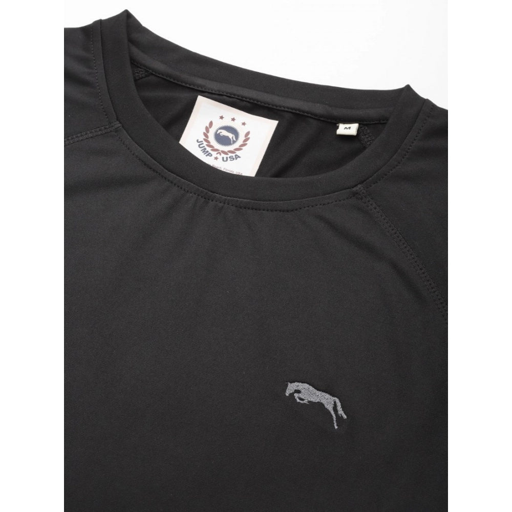 Amfyn Men's Solid Polyester Short Sleeves T.Shirt (Black)