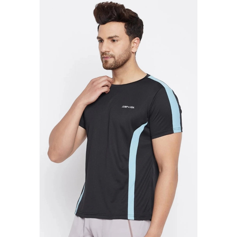 Amfyn Men's Solid Polyester Short Sleeves T.Shirt (Black)