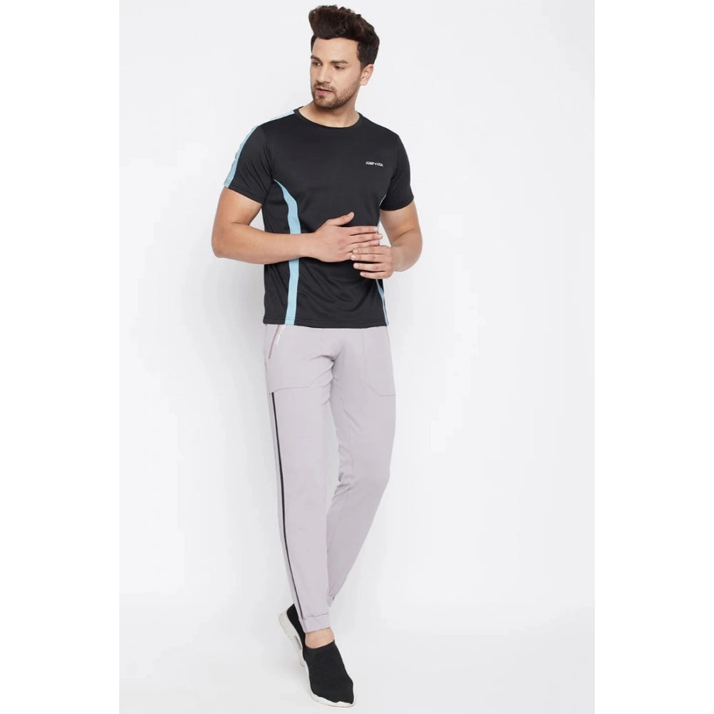 Amfyn Men's Solid Polyester Short Sleeves T.Shirt (Black)