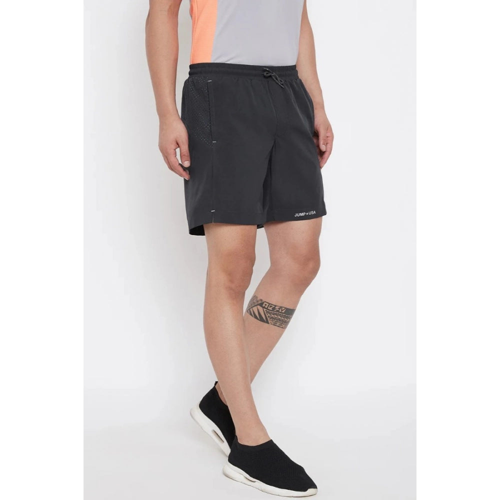 Amfyn Men's Solid Polyester Above Knee Shorts (Black)