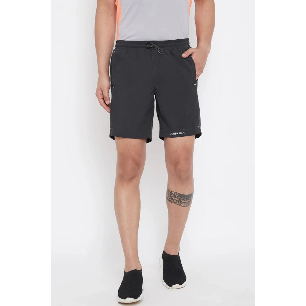 Amfyn Men's Solid Polyester Above Knee Shorts (Black)