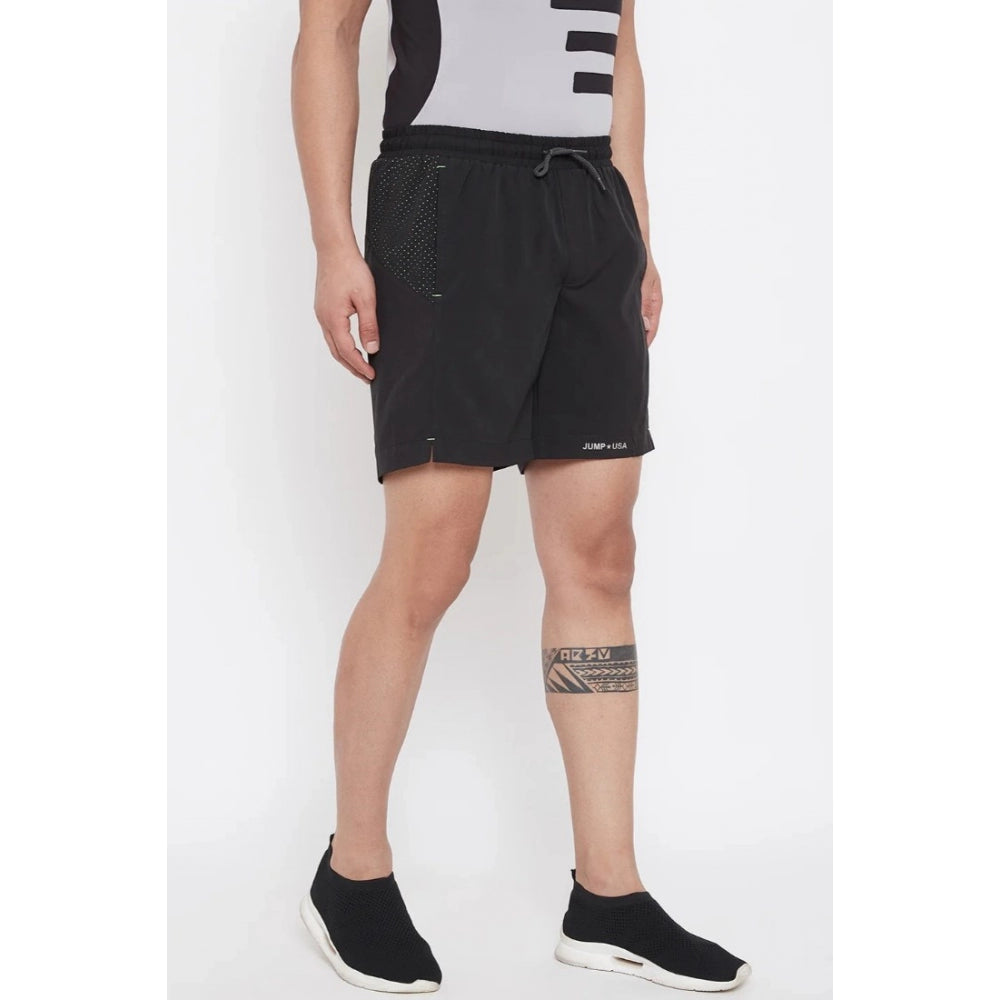 Amfyn Men's Solid Polyester Above Knee Shorts (Black)
