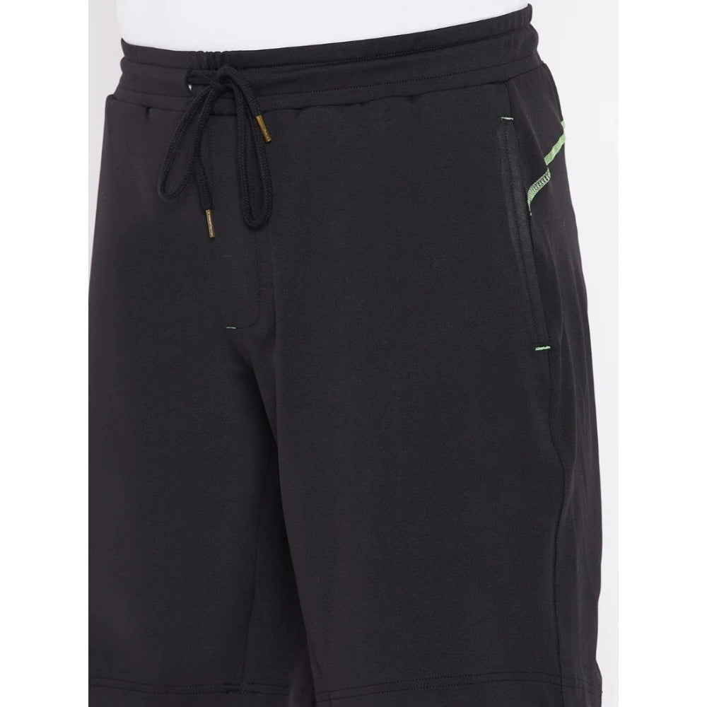 Amfyn Men's Solid Polyester Knee Length Shorts (Black)