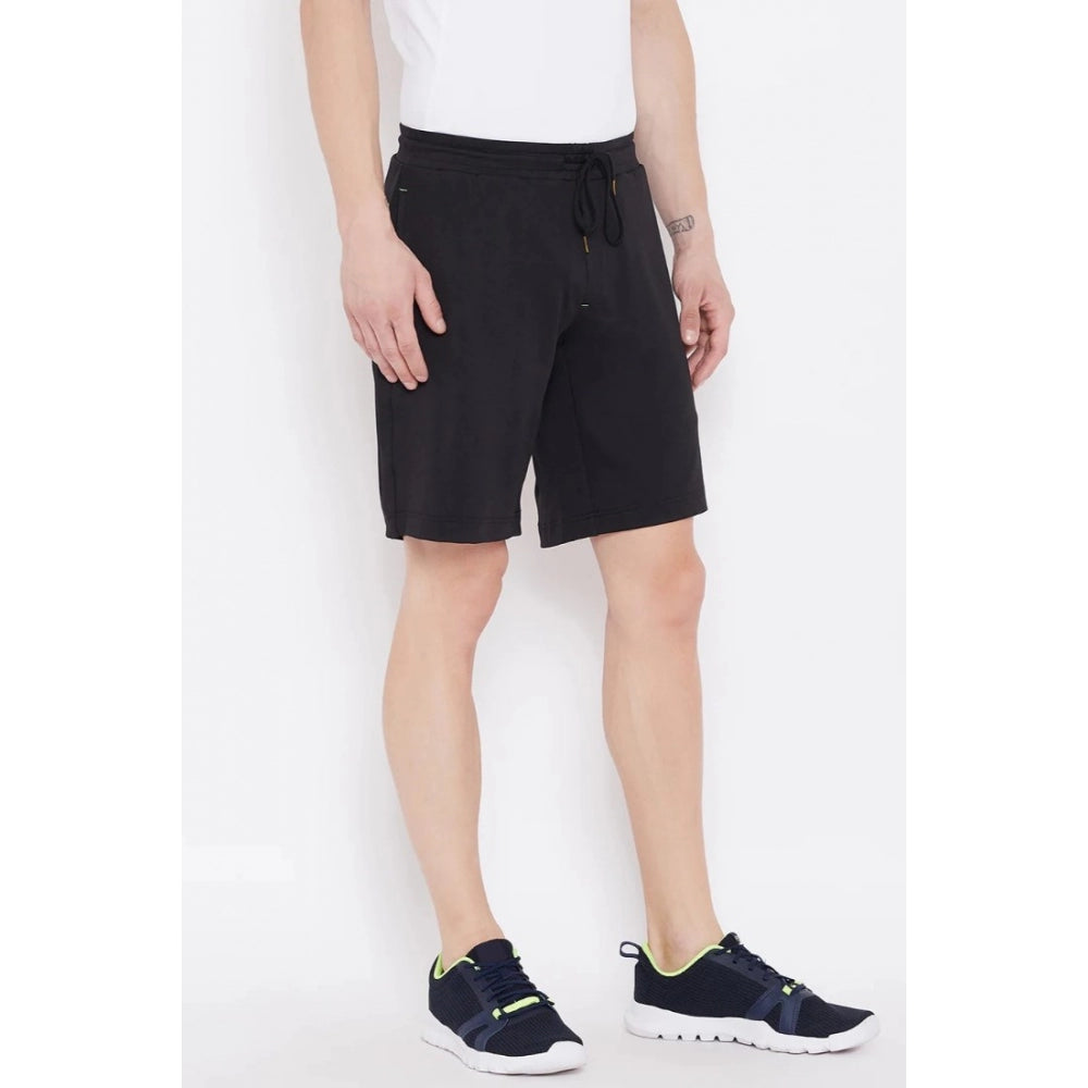 Amfyn Men's Solid Polyester Knee Length Shorts (Black)