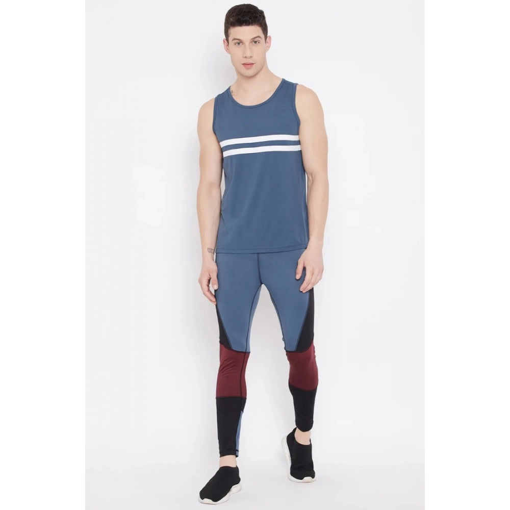 Amfyn Men's Colour Blocked Polyester Tights (Blue)