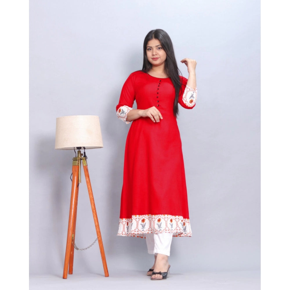 Amfyn Women's Casual Viscose Rayon 3-4th Sleeve Kurti (Red)