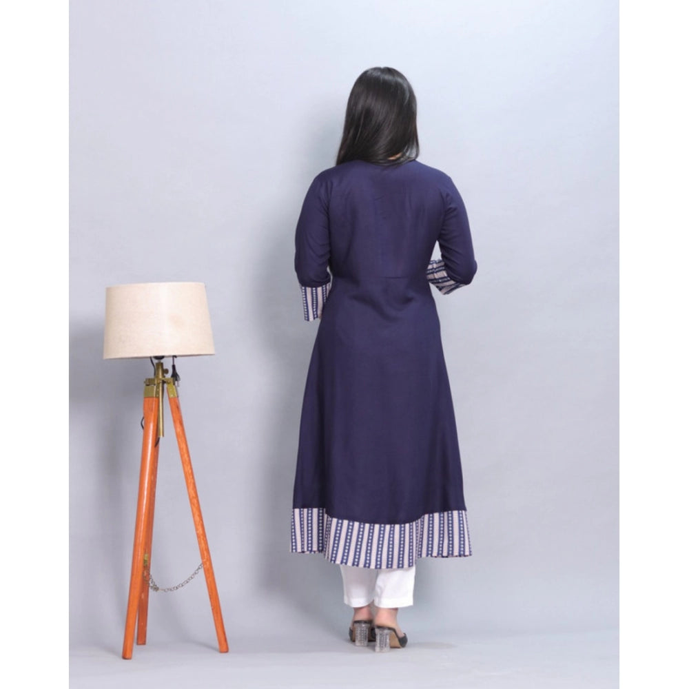 Amfyn Women's Casual Viscose Rayon 3-4th Sleeve Kurti (Navy Blue)