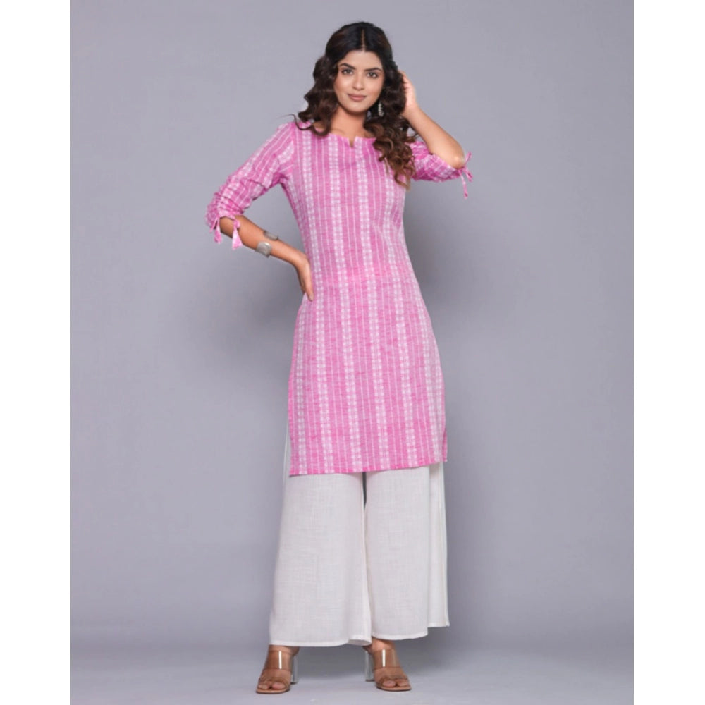 Amfyn Women's Casual Cotton Blend 3-4th Sleeve Straight Kurti (Pink)