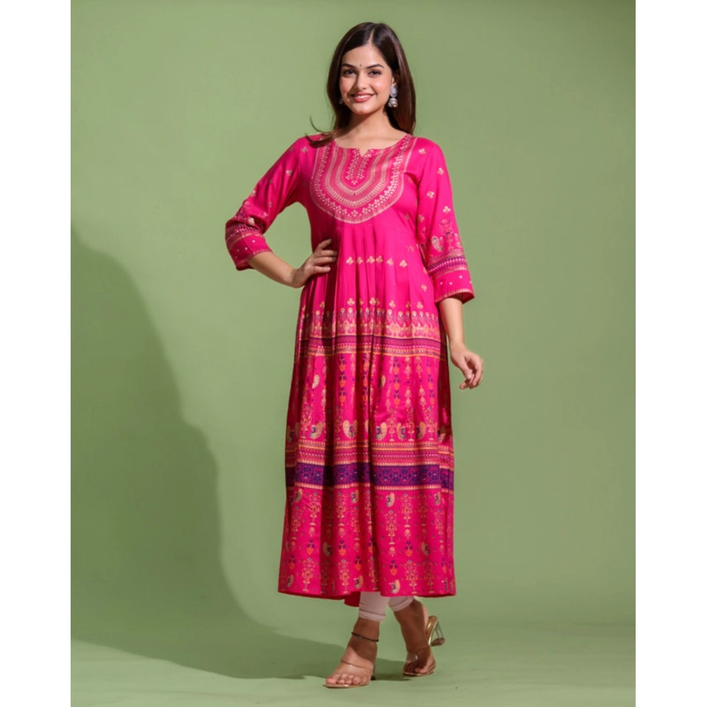 Amfyn Women's Casual Viscose Rayon 3-4th Sleeve Kurti (Pink)