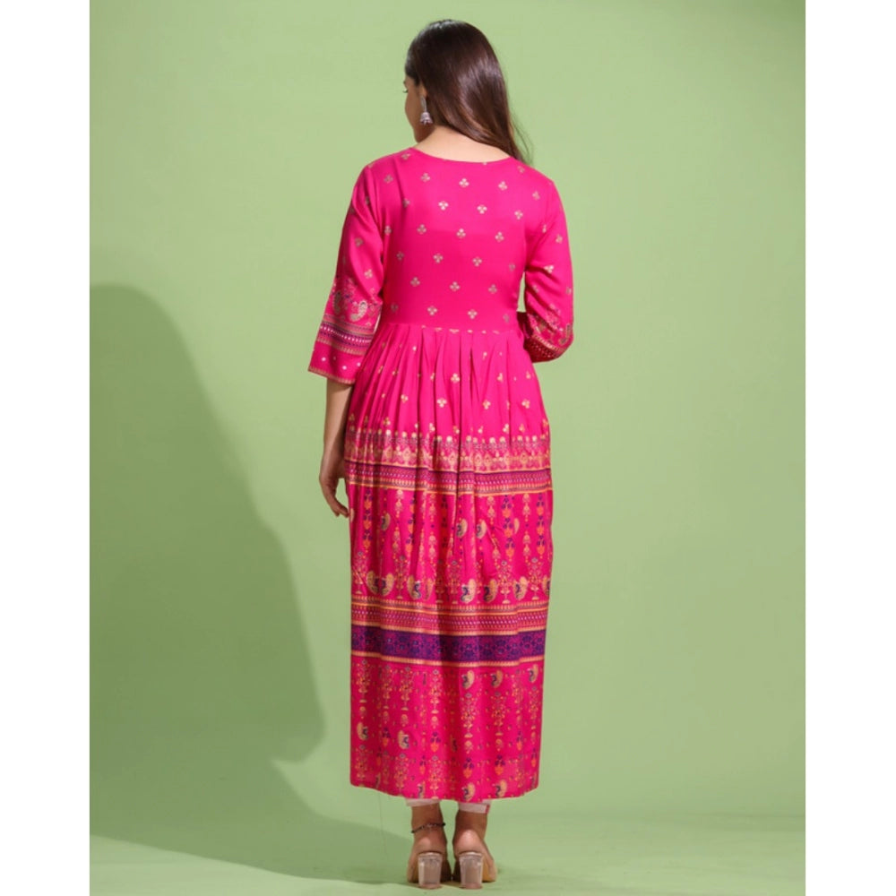 Amfyn Women's Casual Viscose Rayon 3-4th Sleeve Kurti (Pink)