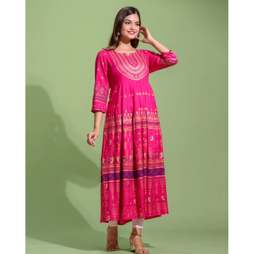 Amfyn Women's Casual Viscose Rayon 3-4th Sleeve Kurti (Pink)