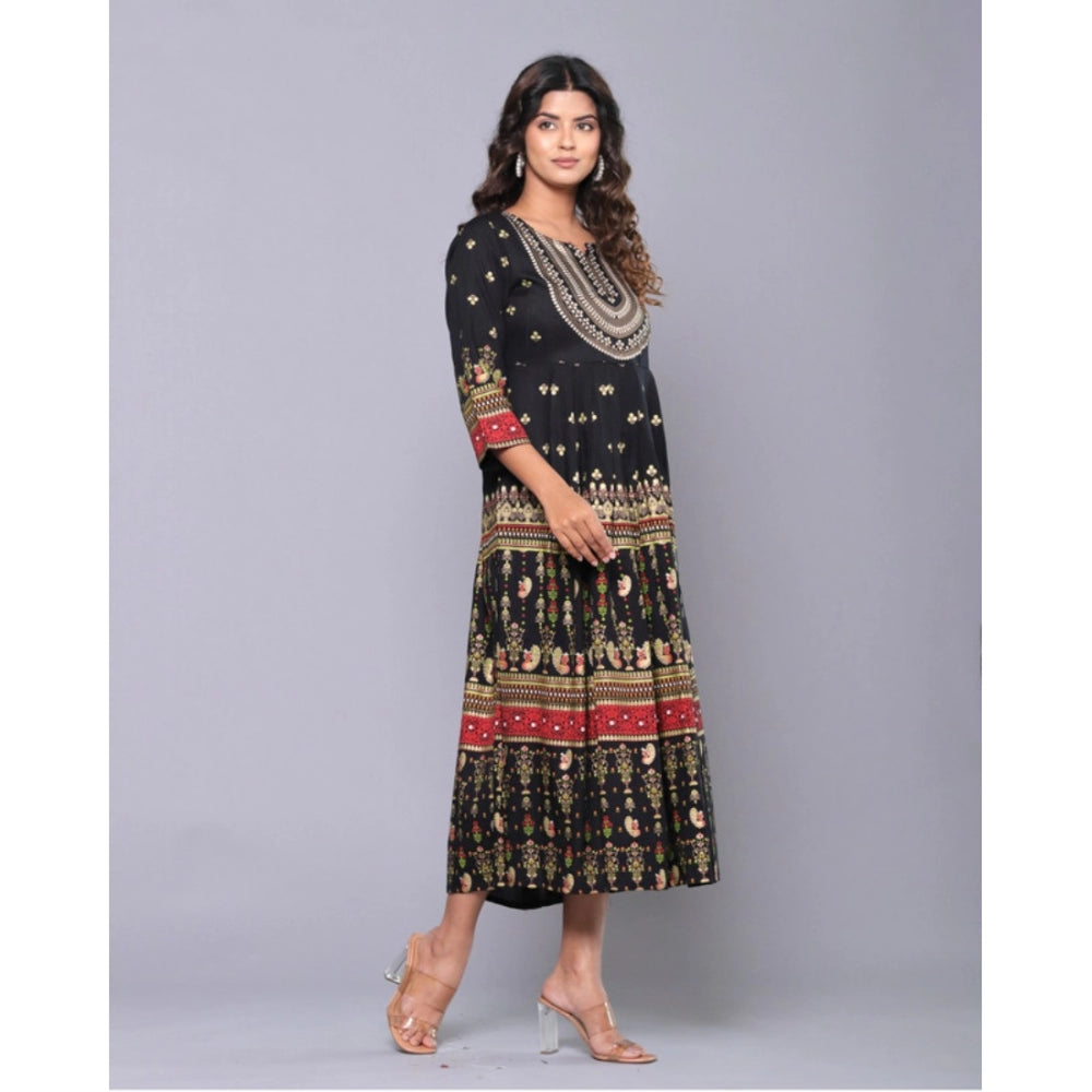 Amfyn Women's Casual Viscose Rayon 3-4th Sleeve Kurti (Black)