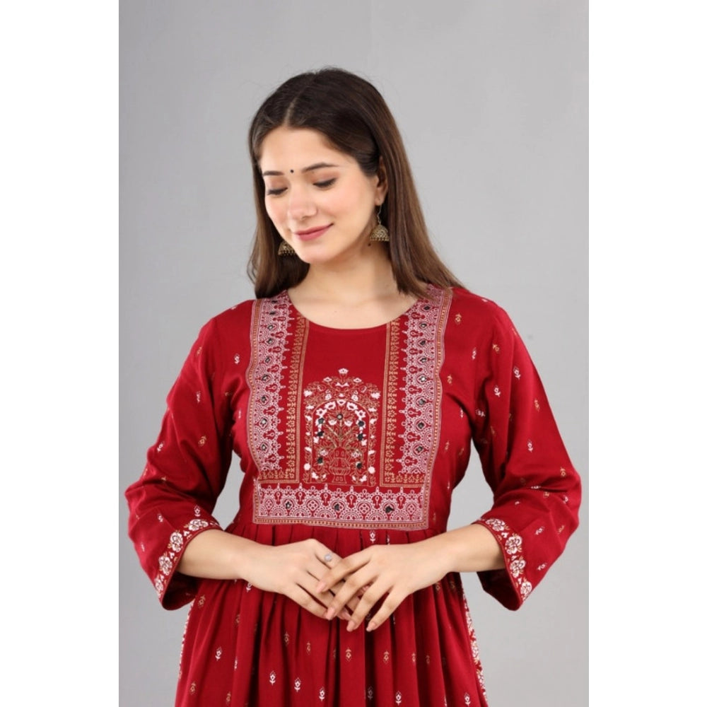 Amfyn Women's Casual Viscose Rayon 3-4th Sleeve Nayra Cut Kurti (Red)