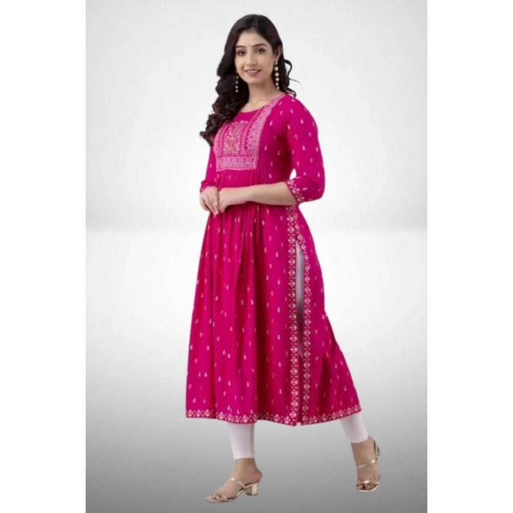 Amfyn Women's Casual Viscose Rayon 3-4th Sleeve Nayra Cut Kurti (Pink)