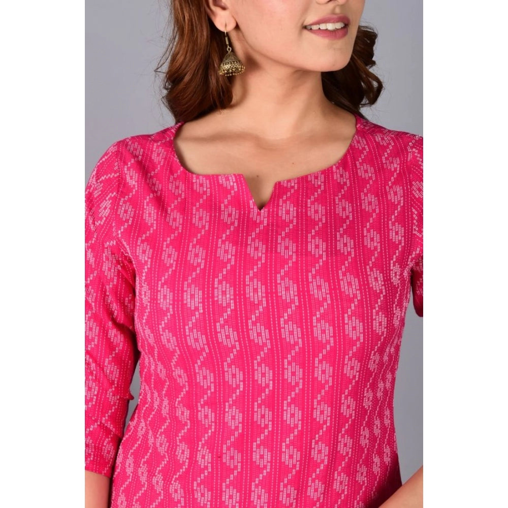 Amfyn Women's Casual Cotton 3-4th Sleeve Kurti (Pink)