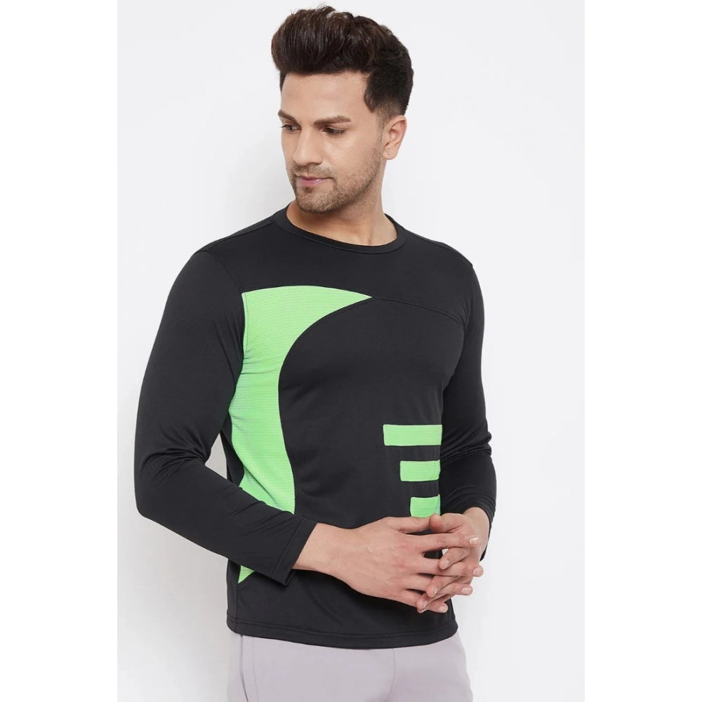 Amfyn Men's Striped Polyester Full Sleeve T.Shirt (Black)