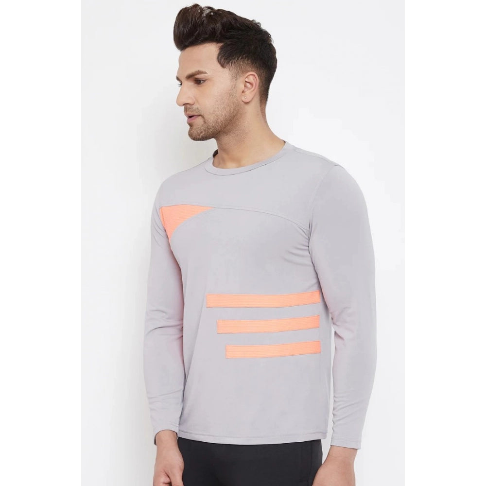 Amfyn Men's Striped Polyester Full Sleeve T.Shirt (Grey)