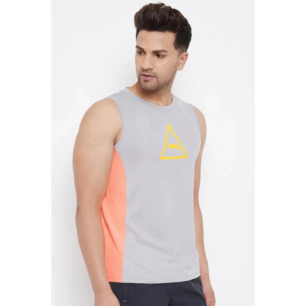 Amfyn Men's Solid Polyester Sleeveless T.Shirt (Grey)