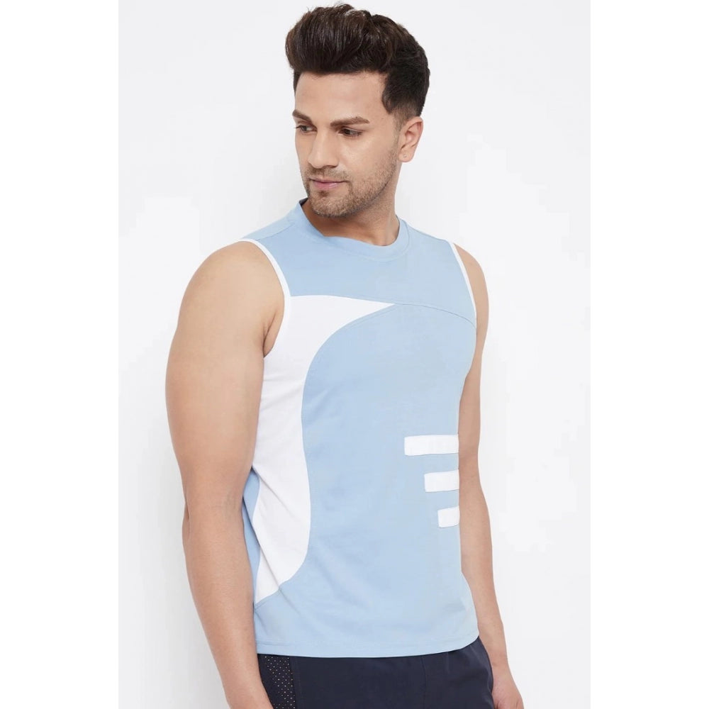 Amfyn Men's Striped Polyester Sleeveless T.Shirt (Blue)