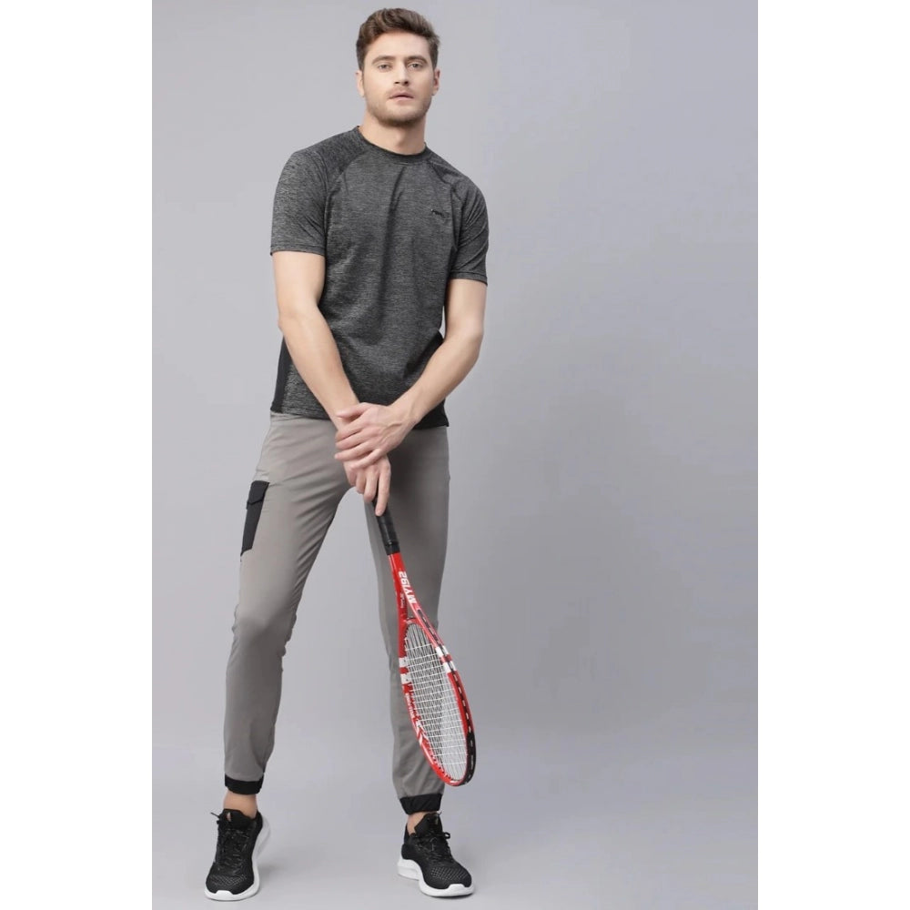 Amfyn Men's Solid Polyester Short Sleeves T.Shirt (Grey)