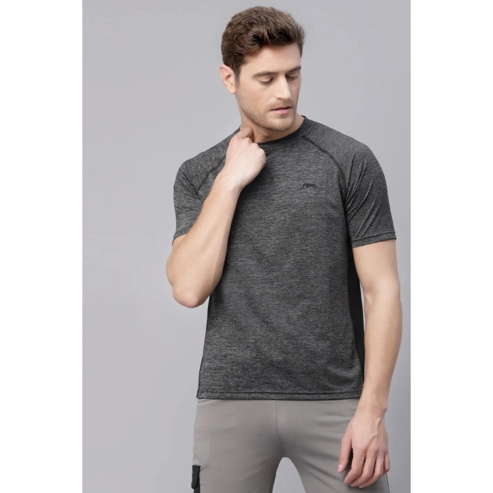 Amfyn Men's Solid Polyester Short Sleeves T.Shirt (Grey)