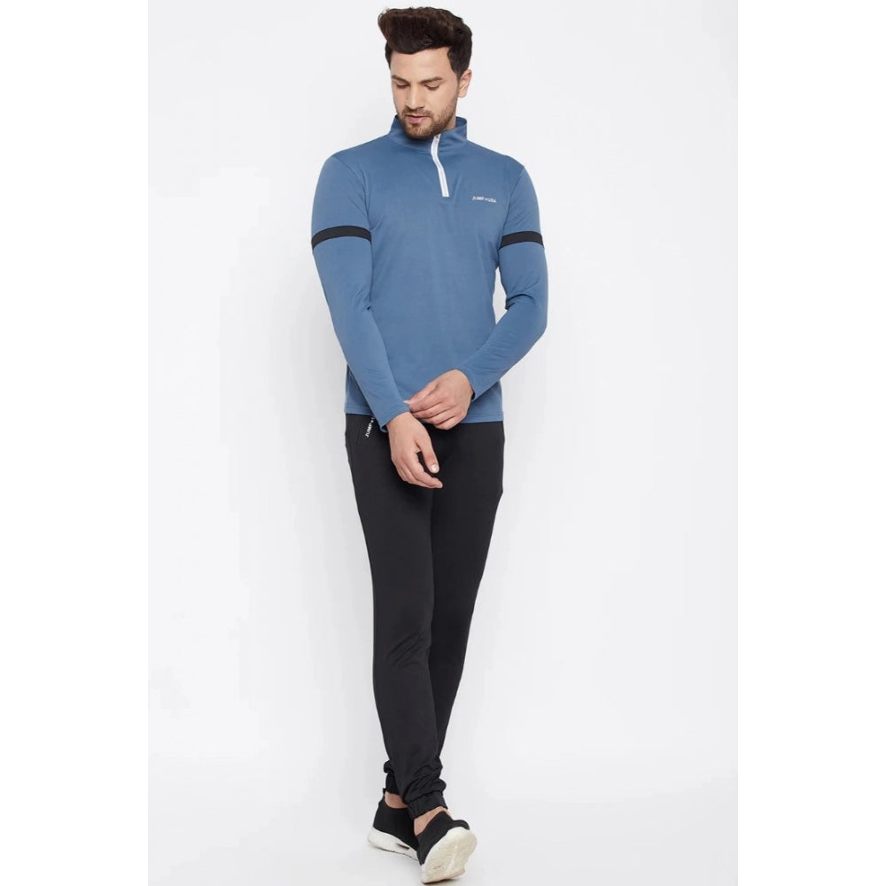 Amfyn Men's Solid Polyester Full Sleeve T.Shirt (Blue)