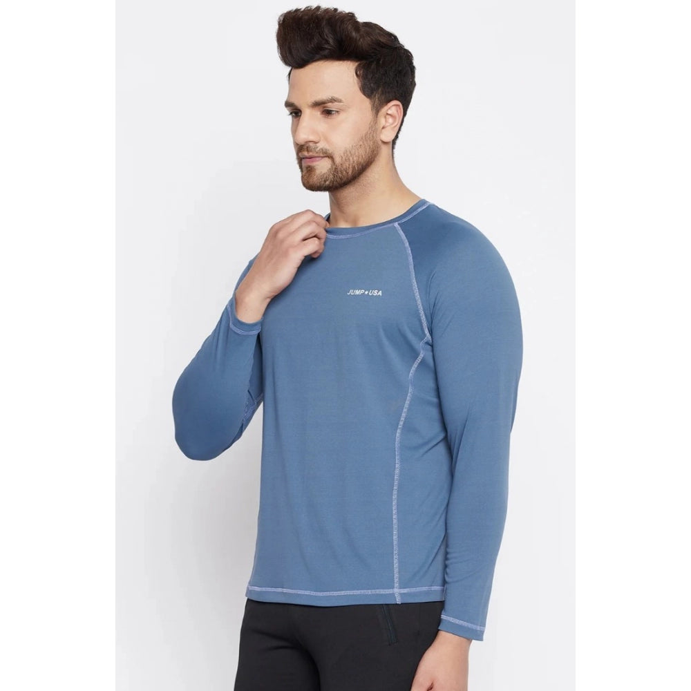 Amfyn Men's Solid Polyester Full Sleeve T.Shirt (Blue)