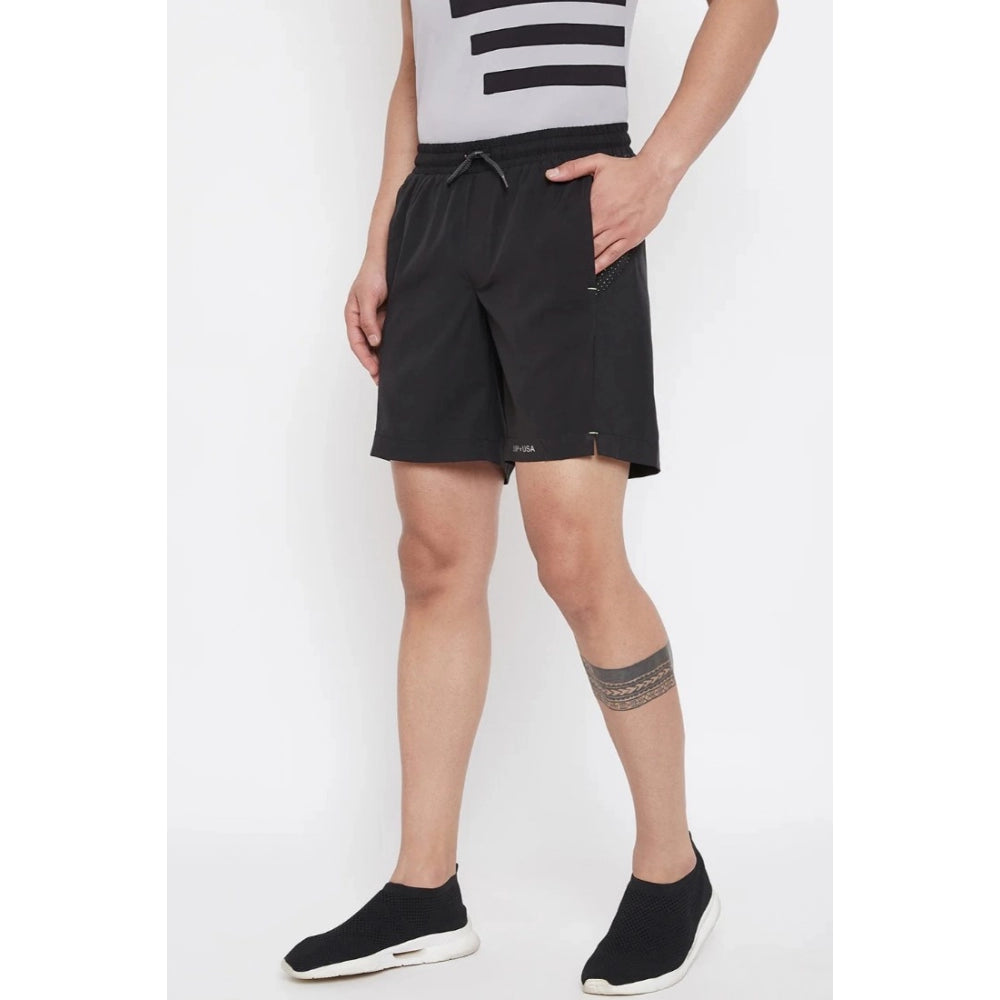 Amfyn Men's Solid Polyester Above Knee Shorts (Black)