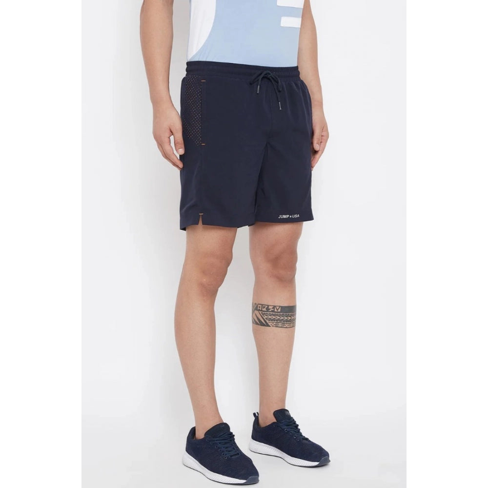 Amfyn Men's Solid Polyester Above Knee Shorts (Black)