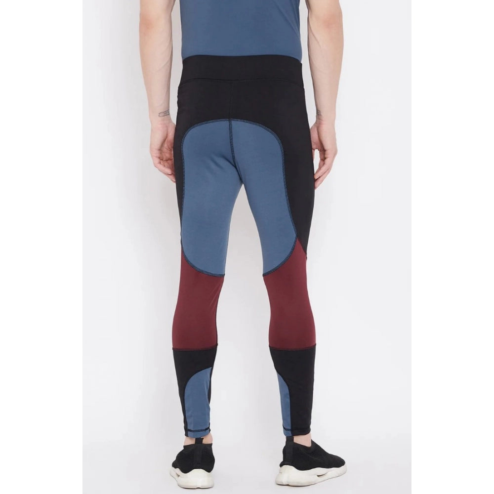 Amfyn Men's Colour Blocked Polyester Tights (Blue)