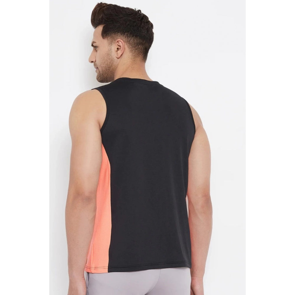 Amfyn Men's Solid Polyester Sleeveless T.Shirt (Black)