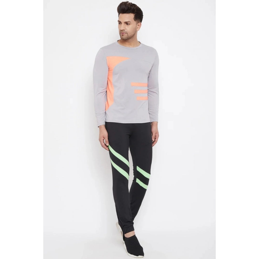 Amfyn Men's Striped Polyester Full Sleeve T.Shirt (Grey)