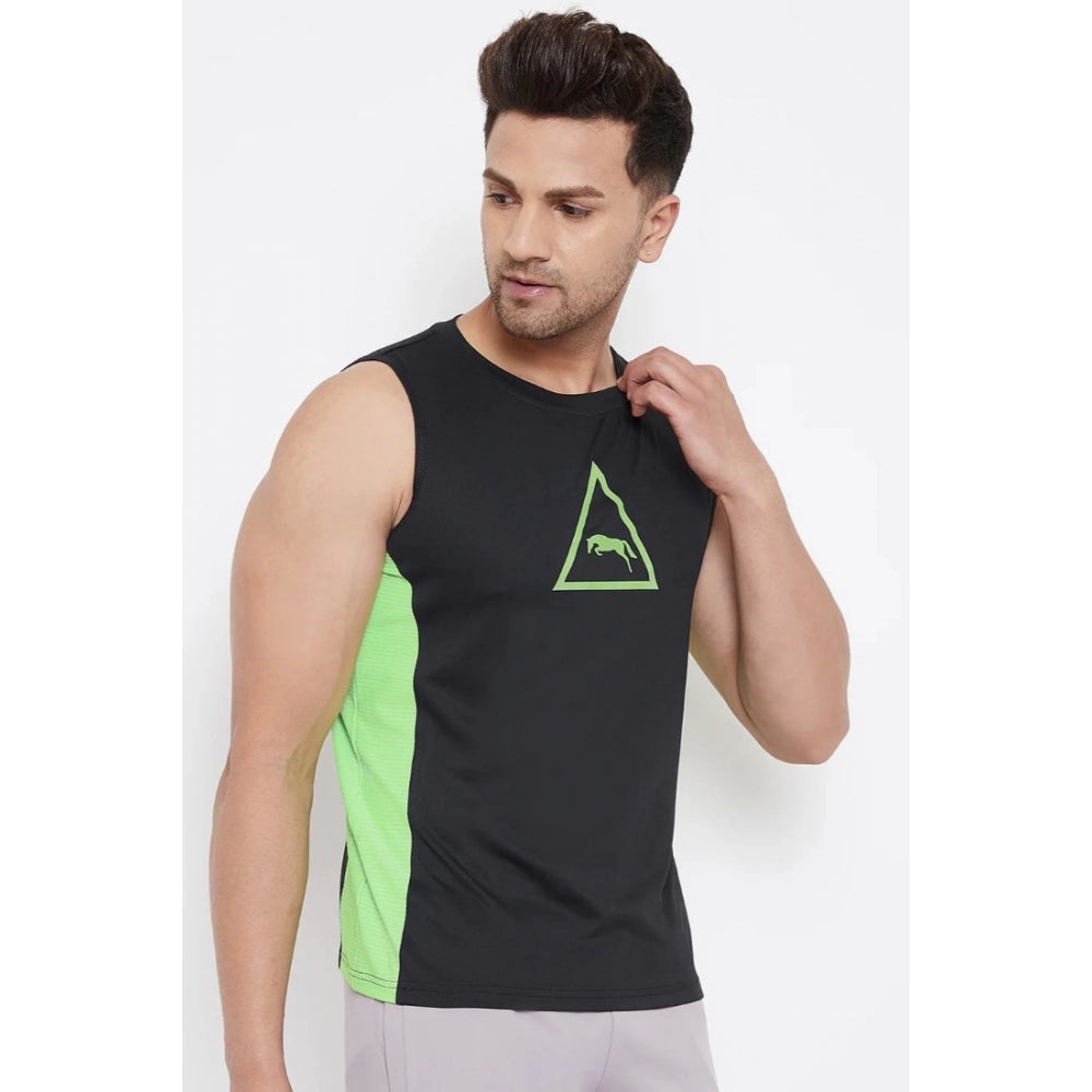 Amfyn Men's Solid Polyester Sleeveless T.Shirt (Black)