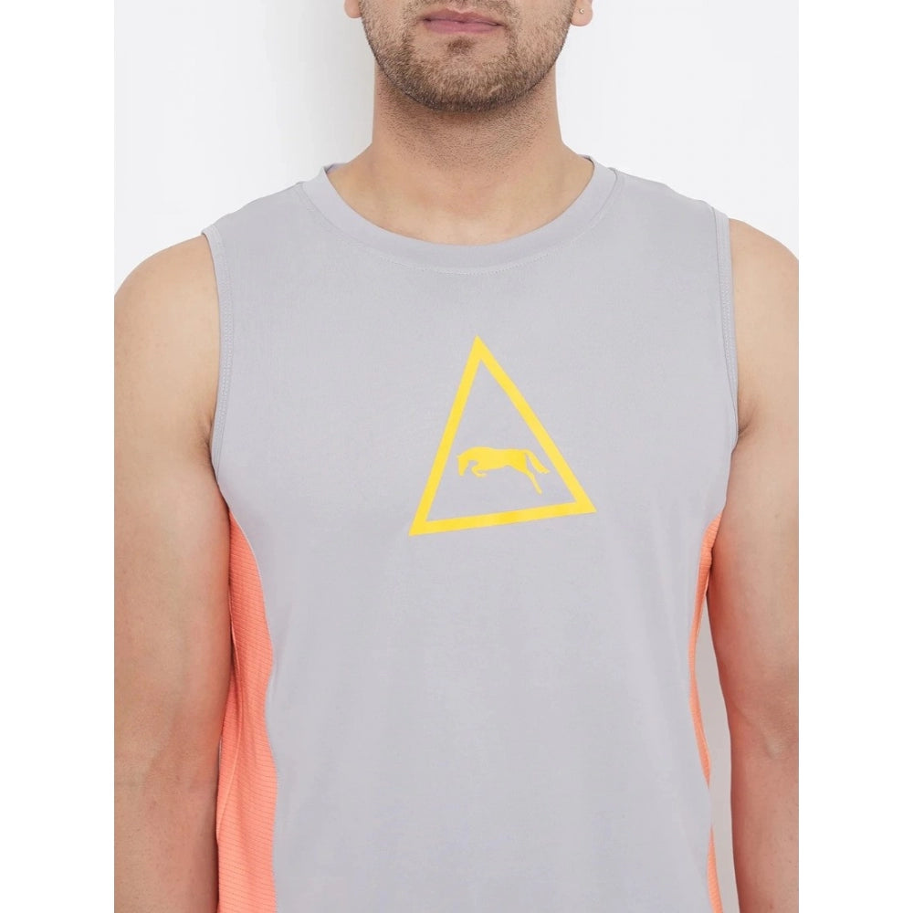 Amfyn Men's Solid Polyester Sleeveless T.Shirt (Grey)