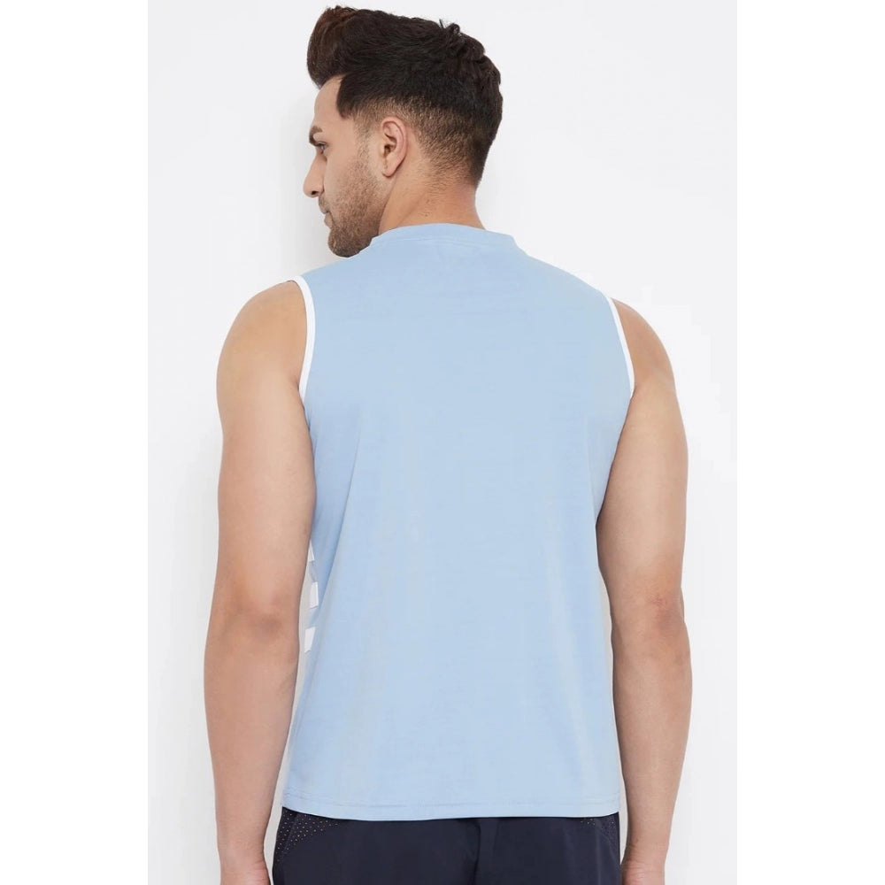 Amfyn Men's Striped Polyester Sleeveless T.Shirt (Blue)