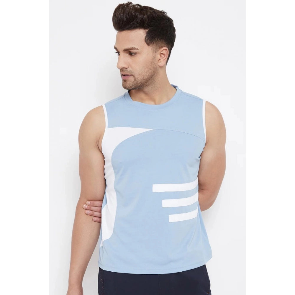 Amfyn Men's Striped Polyester Sleeveless T.Shirt (Blue)