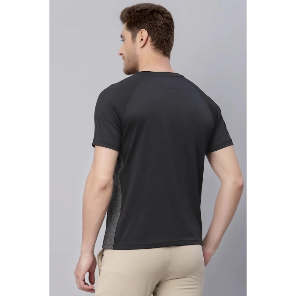 Amfyn Men's Solid Polyester Short Sleeves T.Shirt (Black)