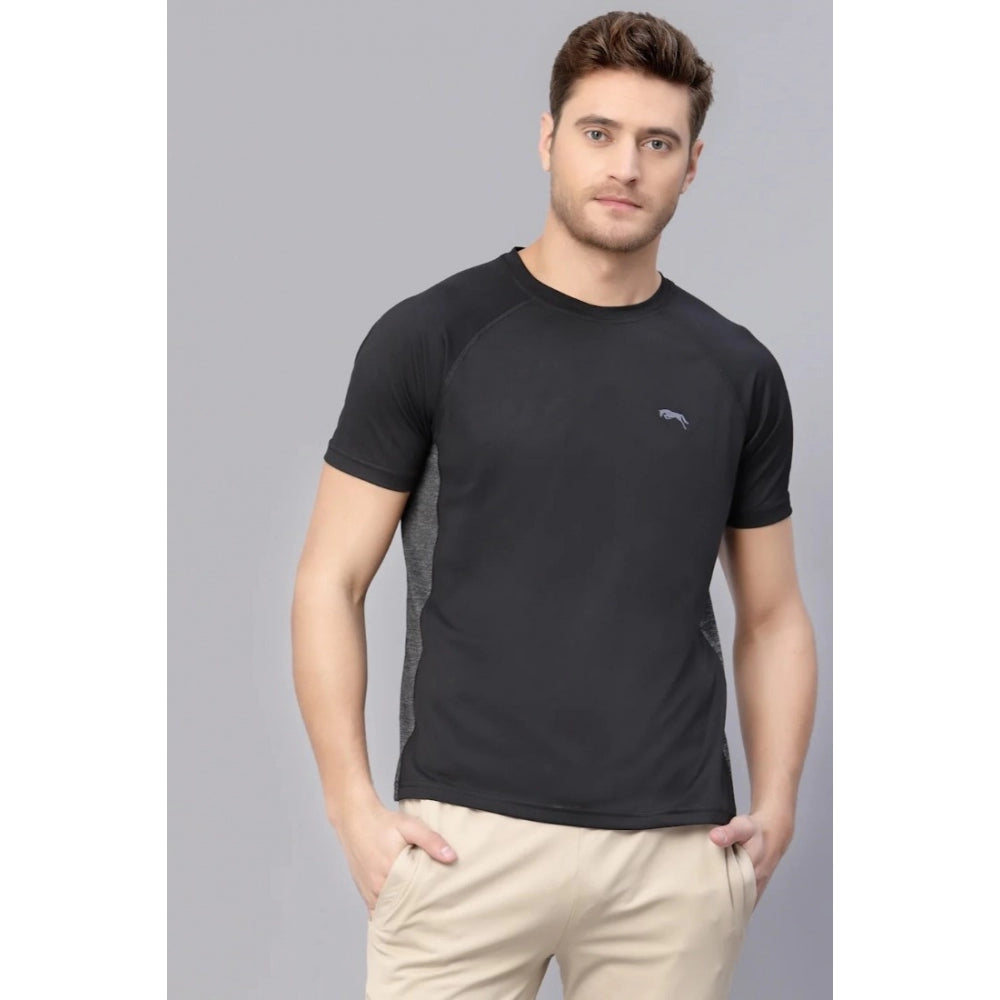 Amfyn Men's Solid Polyester Short Sleeves T.Shirt (Black)