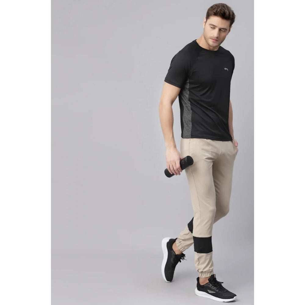 Amfyn Men's Solid Polyester Short Sleeves T.Shirt (Black)