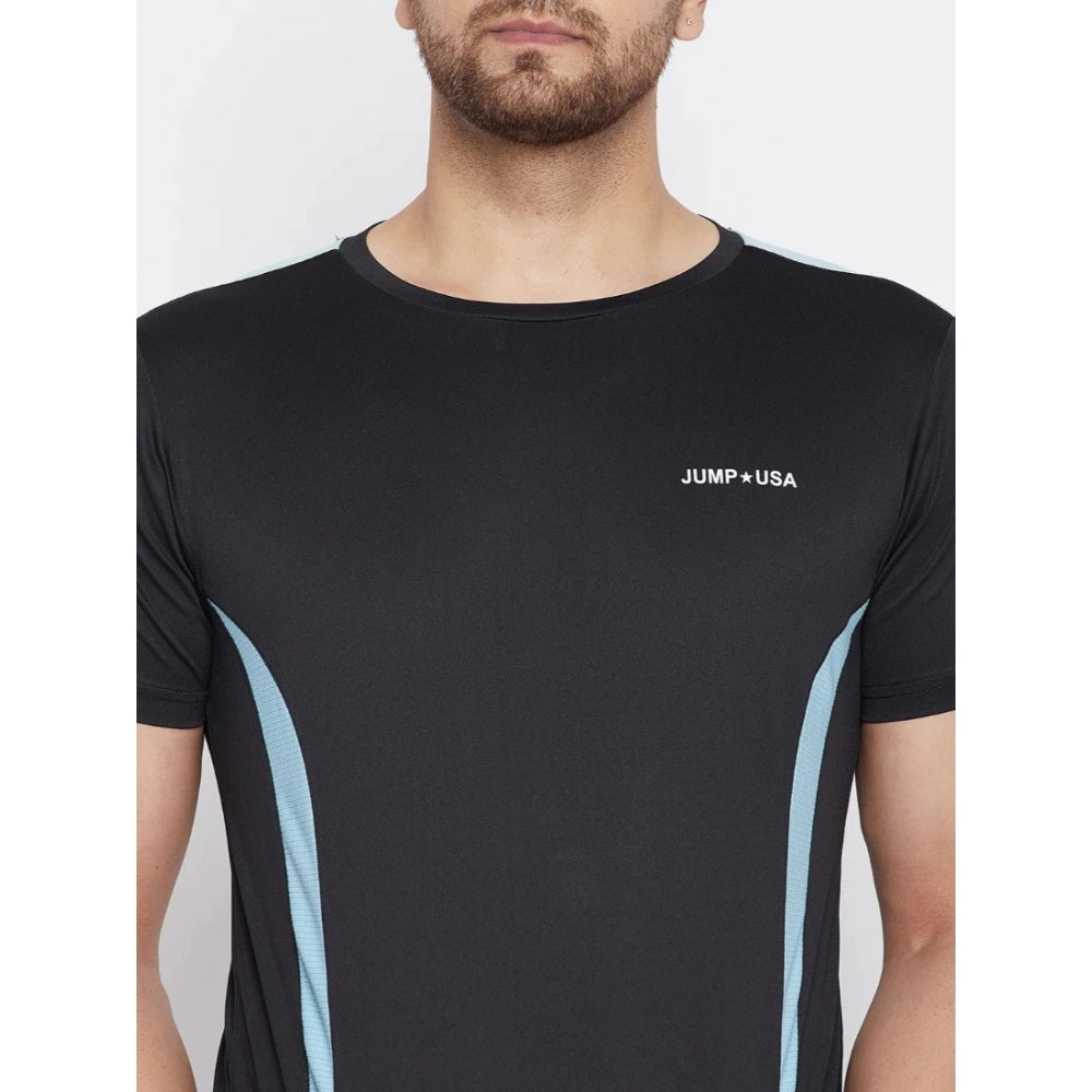 Amfyn Men's Solid Polyester Short Sleeves T.Shirt (Black)