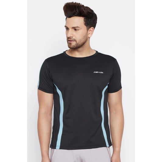 Amfyn Men's Solid Polyester Short Sleeves T.Shirt (Black)