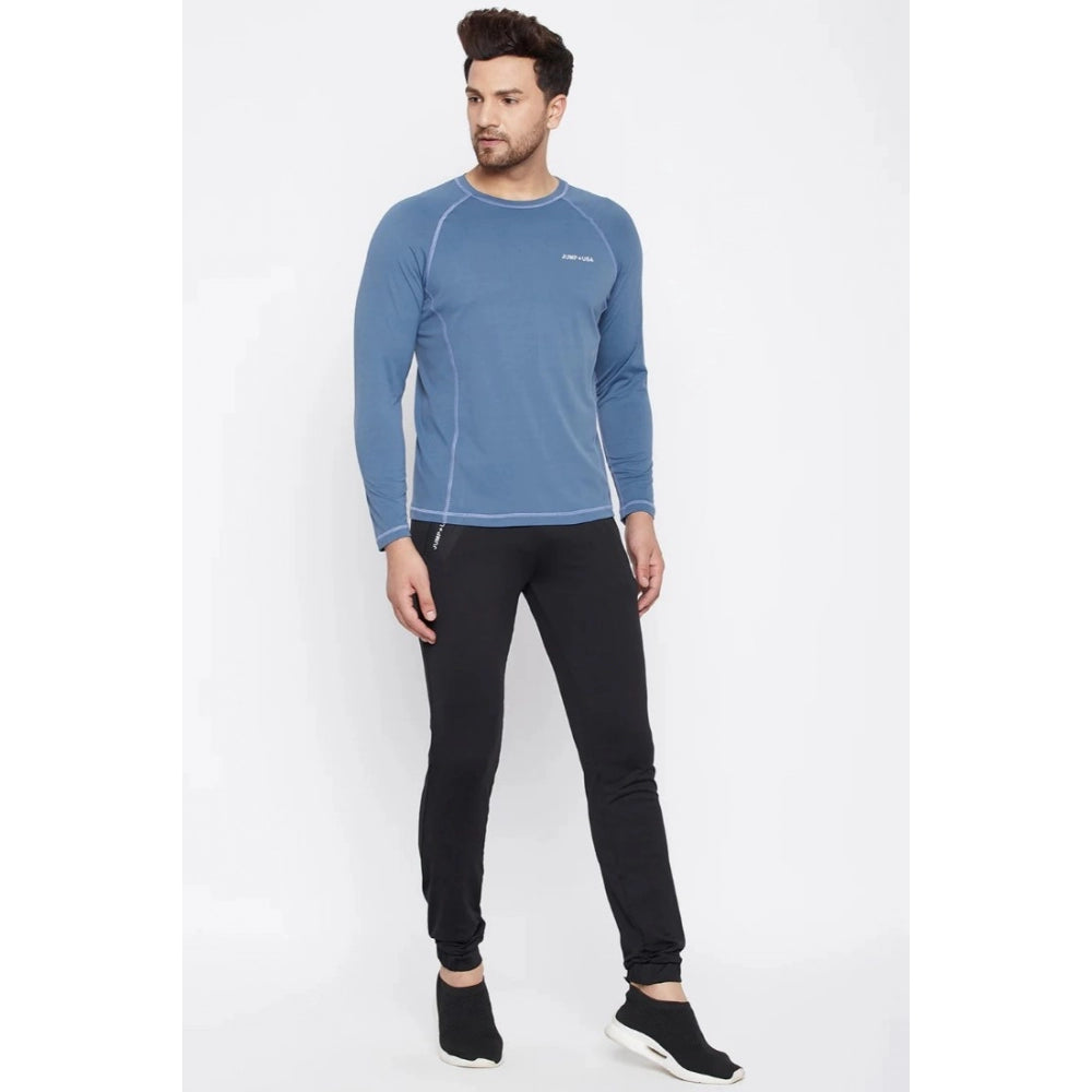 Amfyn Men's Solid Polyester Full Sleeve T.Shirt (Blue)