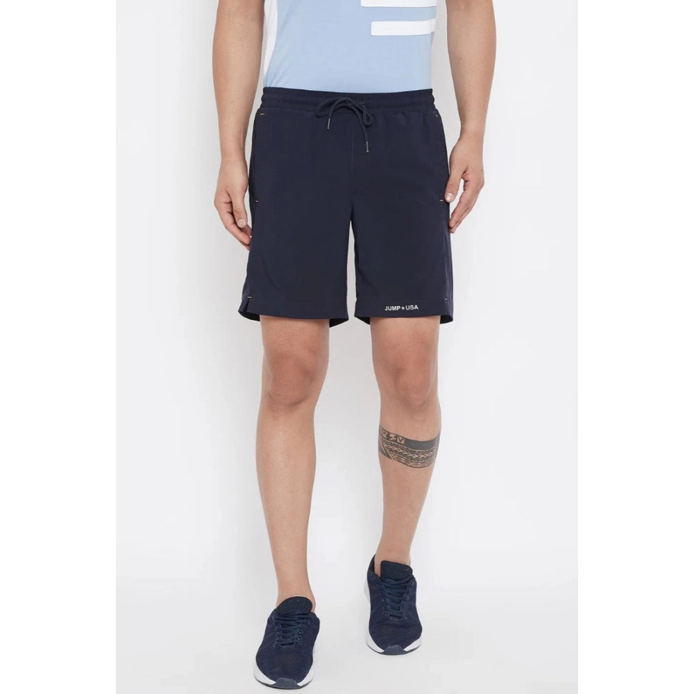Amfyn Men's Solid Polyester Above Knee Shorts (Black)