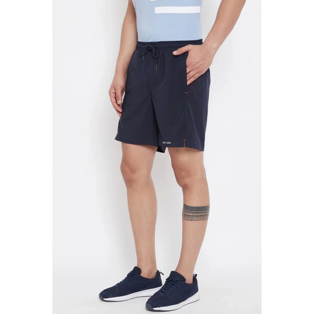 Amfyn Men's Solid Polyester Above Knee Shorts (Black)